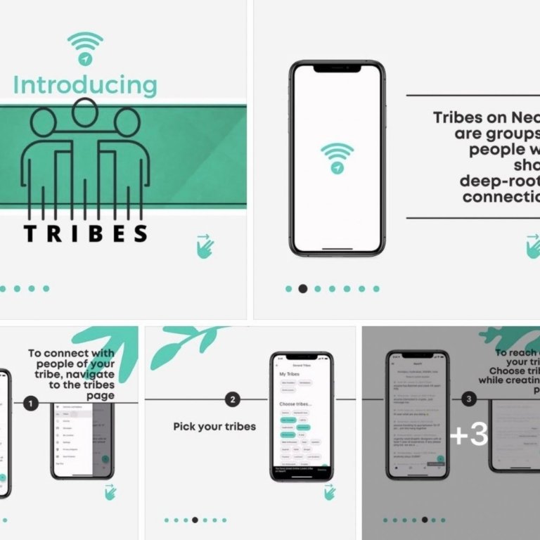 NearFi app screens introducing the Tribes feature