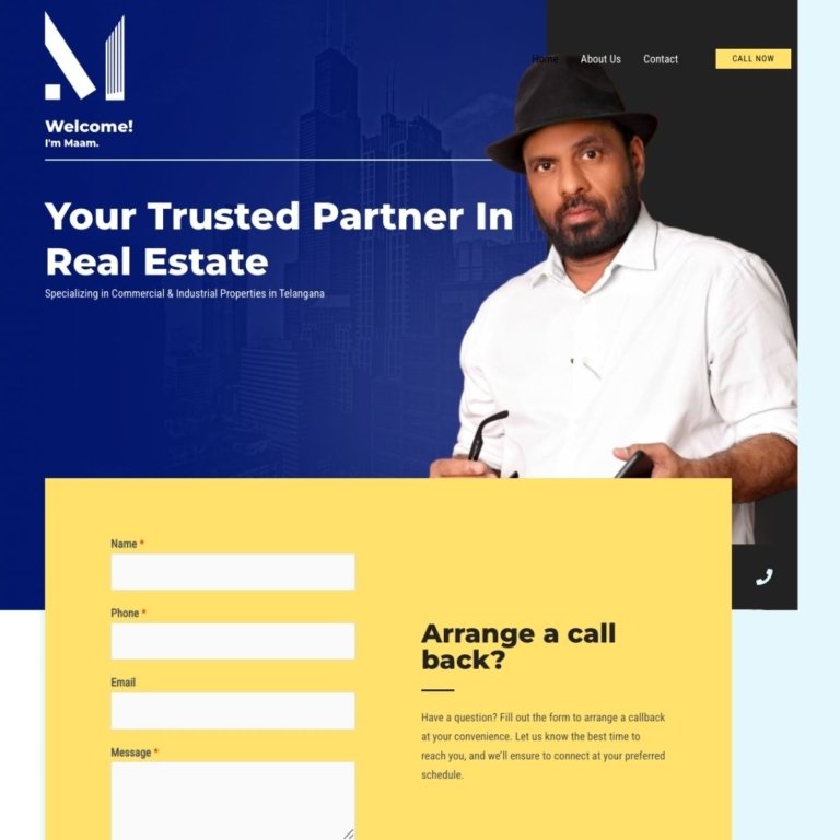 Real estate website homepage with an arrange-a-call-back form