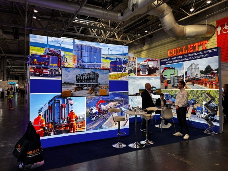 Collett & Sons exhibition stand with an illuminated logo at Solar & Storage Live 2025